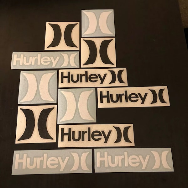 Hurley Glossy Decals: 12-pack, no background, skate, surf, sun, waves