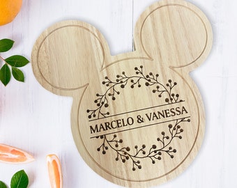 Personalized Mickey Cheese Board, Custom Engraved Wooden Cutting Board, Mickey Head Shaped Cheese Board Gift | Disney Fan Gift