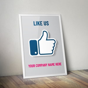 Facebook Like Us with Icon and customized text - Social Media - Minimalist Poster - for Businesses and Pages