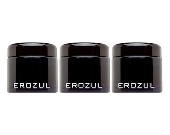 Erozul 60ml Screw Top Wide Mouth Odor Smell Proof Air Tight Glass UV Stash Jar - 3 Pack