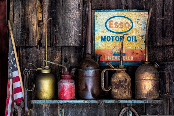 Rusty Oil Cans Still Life Photograph, Garage Americana Art - Etsy