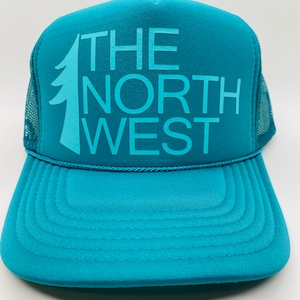 The North West Trucker Hat / Northwest / Pacific Northwest  / PNW Teal cap Aqua print
