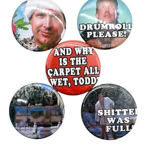Christmas Vacation Clark Griswold + Cousin Eddie 1.5&quot; Round Magnets Classic Holiday Family Movie National Lampoons Gift Idea