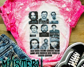 Serial Killer T-Shirt Mugshot Bleached True Crime Horror Shirt Creepy Fashion Tee Manson Kemper Bundy Dahmer Gacy Unisex Distressed Fashion