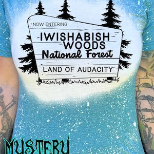IWISHABISH Woods Bleached Tee National Forest Land of Audacity Parody Funny Outdoors Graphic T-Shirt Vintage Inspired Sassy Hiking Tee