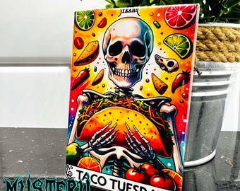 Taco Tuesday Tarot Card Vibes Rectangle Fridge Magnet 2.5" x 3.5" Skeleton Taco Lover