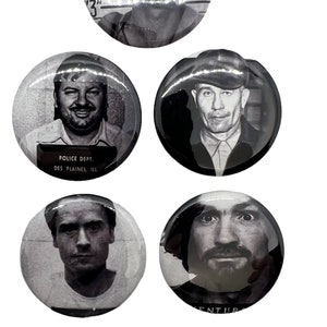 Serial Killers Black and White 1.5&quot; Round Magnets True Crime Lovers