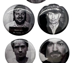 Serial Killers Black and White 1.5" Round Magnets True Crime Lovers