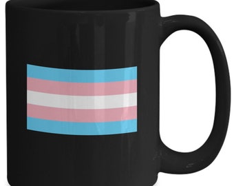 Transgender pride flag on black ceramic mug, LGBTQ