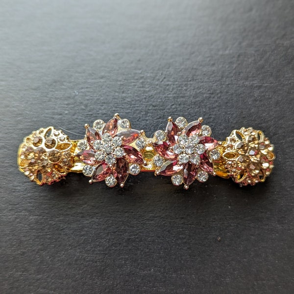 Burgundy Rhinestones and Gold Hair Barrettes, Glamorous Hair Accessories, Elegant Hair Clip, Vintage Style Hair Jewelry, Gift for Her