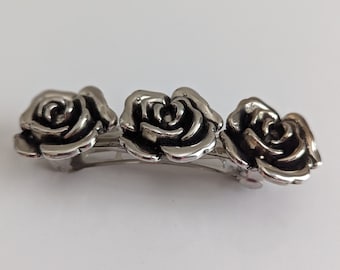 Silver Rose Barrette, Large Rose Hair Clip for women,