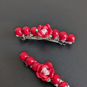 Red Beaded Rose Barrette sets for Girls, Little Girl Hair Accessories, Children Barrettes,  Kids Barrettes, Flower Barrettes