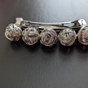 Silver Metal Ball Hair Barrette, Beaded Hair Barrettes, Women Hair Barrettes, Gift for Her, Metal Hair Clip, Silver Barrettes