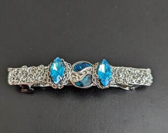 Blue Rhinestone Hair Barrette, Silver  Hair Barrettes, Birthstone Barrettes for Her,  Blue Vintage Style Barrettes