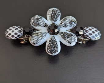 Black and White Flower, Barrettes for Her, Summer Hair Clips for Her,