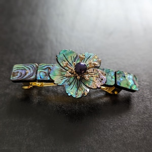 Abalone Floral Barrette, Abalone Hair Clip, Flower Barrette, Gift for Her, Barrettes for Women, Multicolor Flowers, Beaded Barrettes