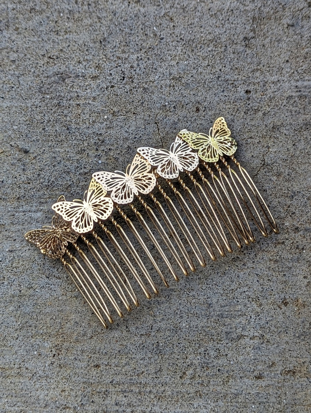 Polished Gold Tone Butterfly Hair Comb, Large Bridal Wedding Combs ...