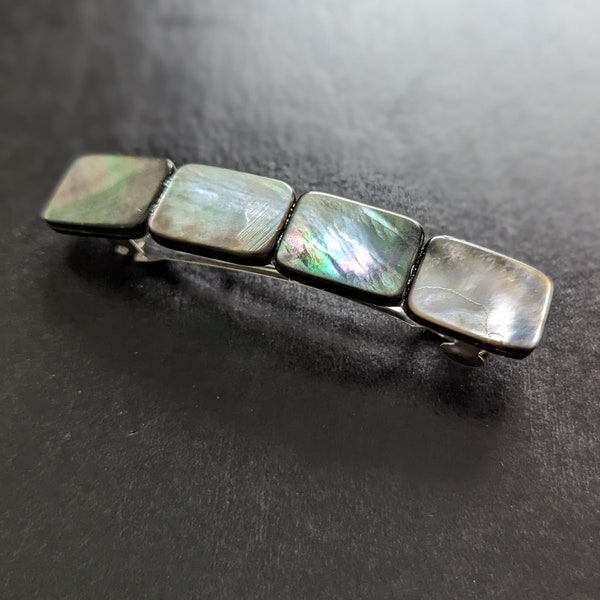 Gray Nature Shell Barrette, Gray Rectangular Mother Of Pearl Shell Hair Clips, Gray shell Hair Accessories