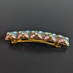 Multicolor Rhinestone Barrette, Pastel Colored Rhinestones,Goldstone Hair Barrette, Vintage Pastel Colored Hair Barrettes for Women