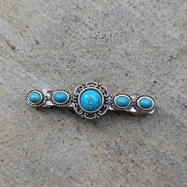 Turquoise Hair Barrettes, Boho Turquoise Hair Barrettes, Western Hair Clips, Cowgirl Hair Clips, Decorative Women Barrettes