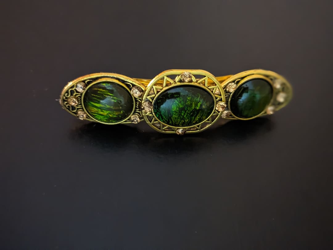 Vintage Style Emerald Hair Barrette, Antique Barrette, Green Barrette, Emerald Gemstone, Goldtone Barrettes, Metal Barrette