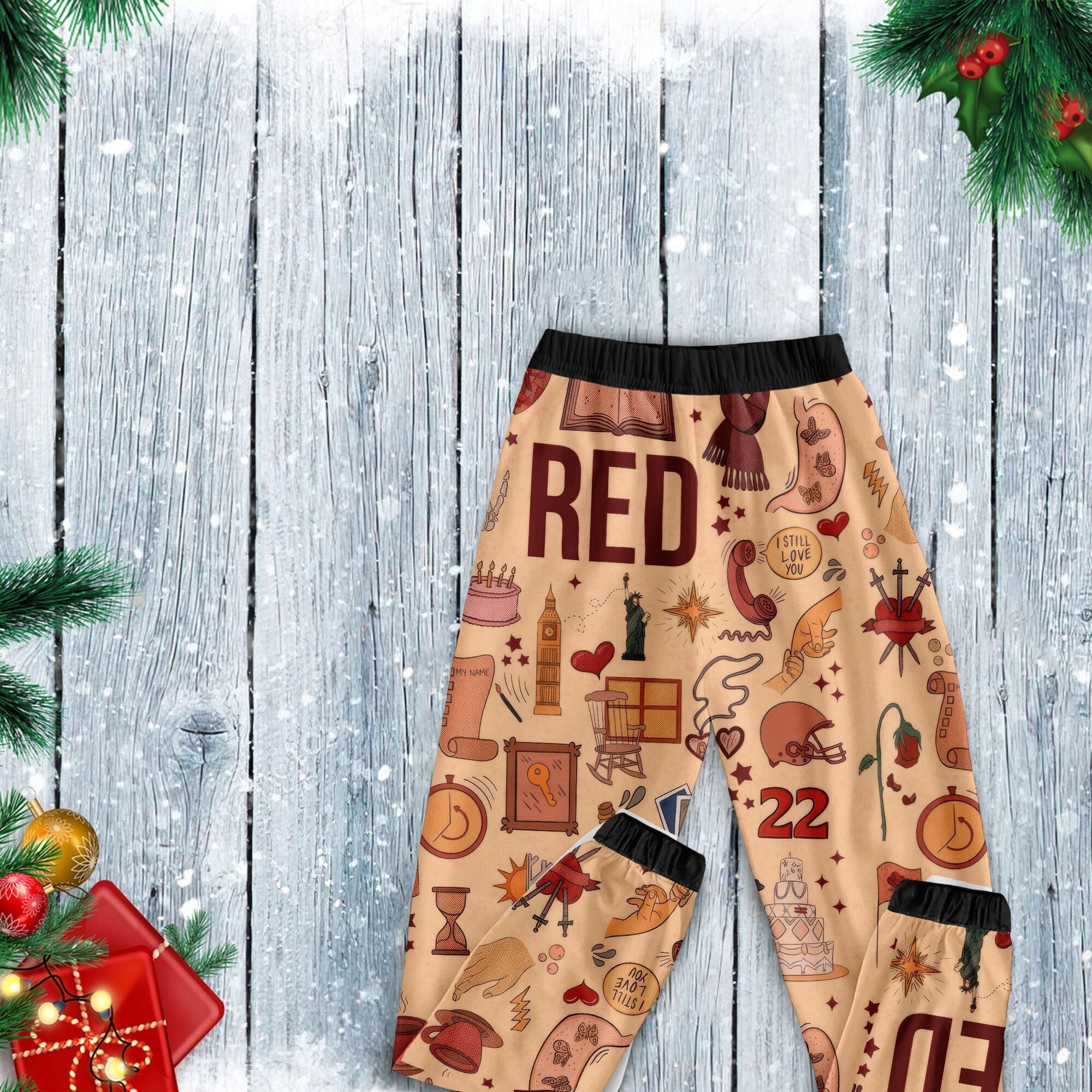 Taylor Red Pajamas Set, Personalized Family Pajamas, Family Christmas Pajamas Set