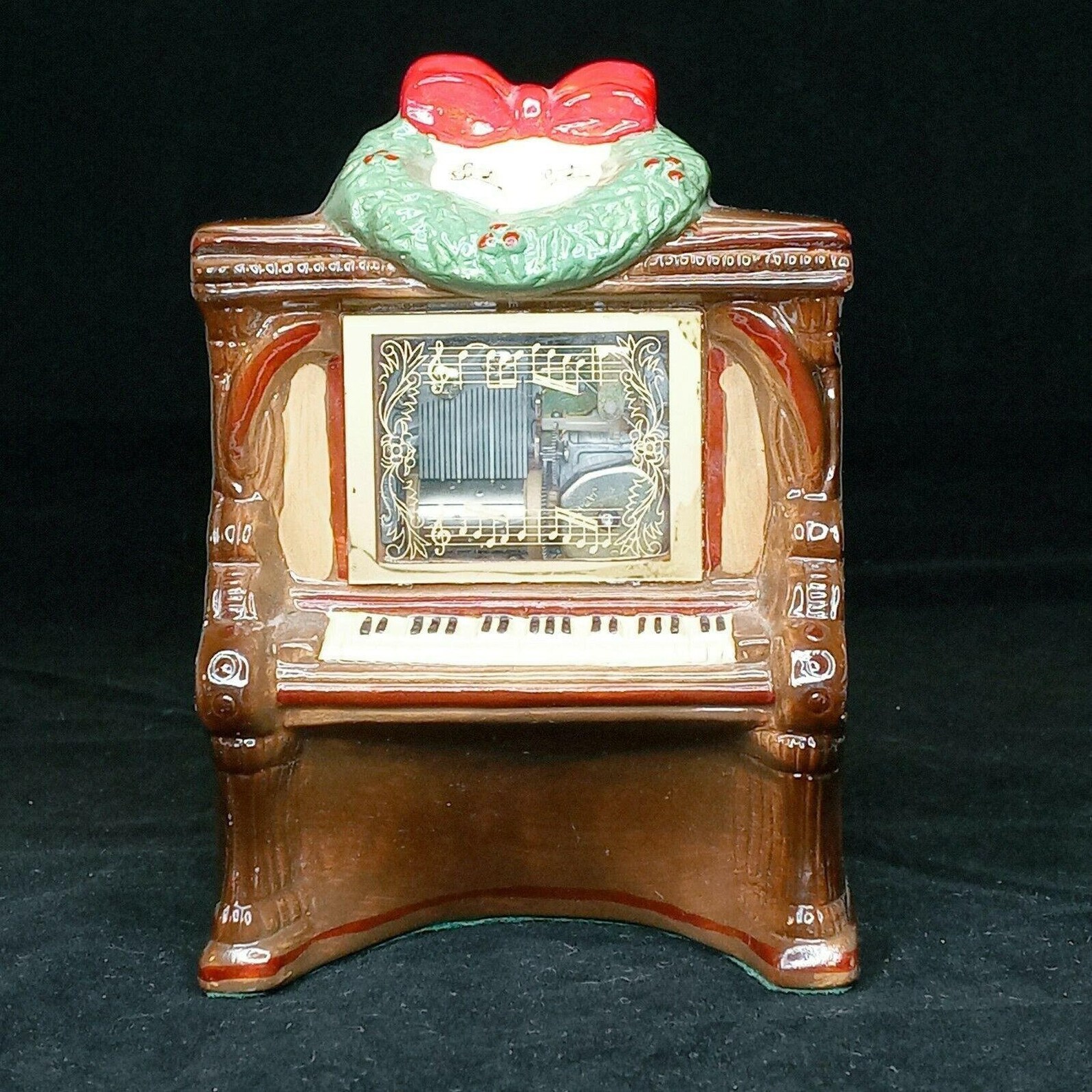 Vtg Ceramic Christmas Music Box Mechanism Window Wind Up Piano Etsy