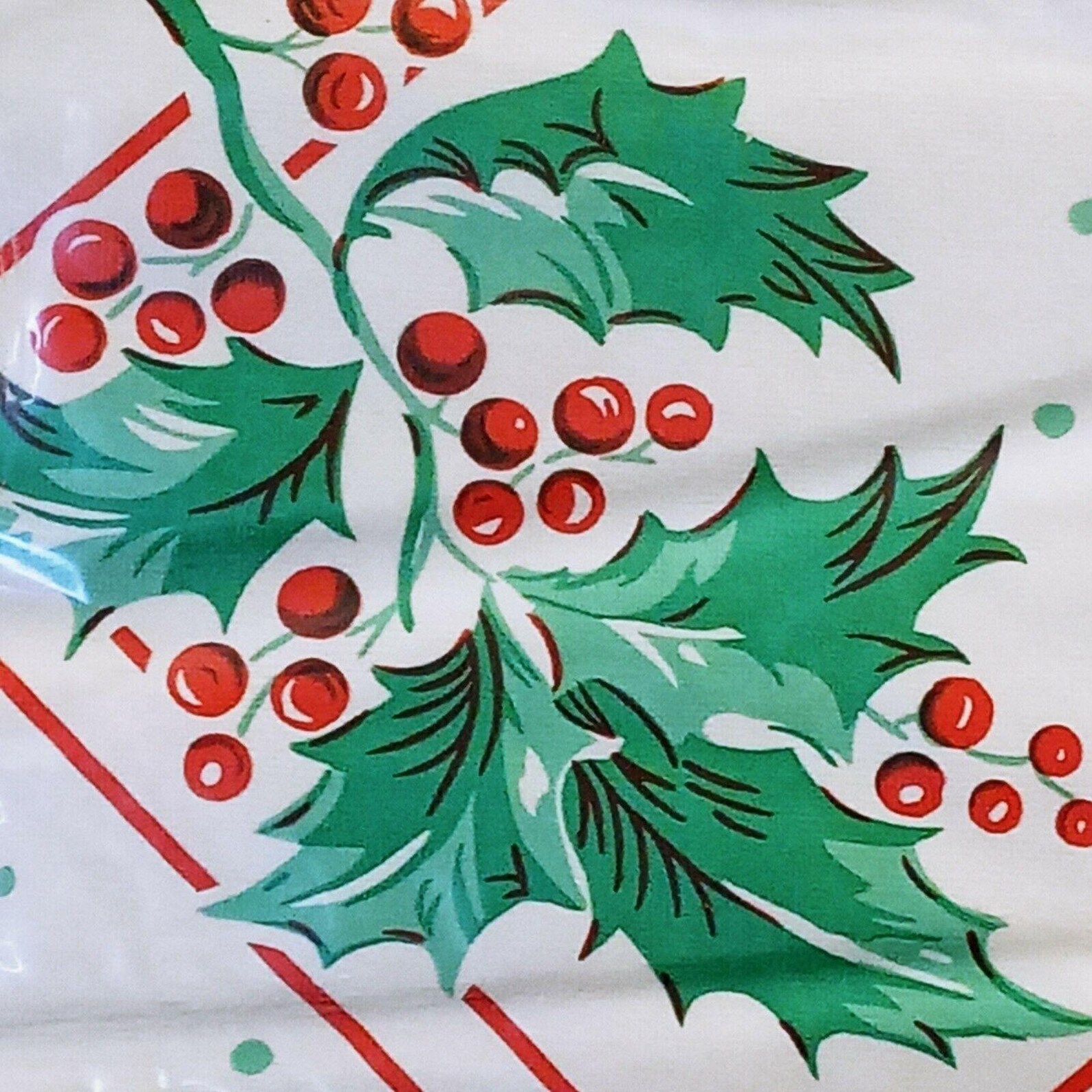Woolworth Vtg Christmas Vinyl Tablecloth Flannel Back Holly 52 Etsy