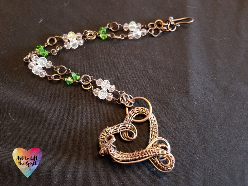 Copper Gift for Her Intricate Wire Woven Heart Necklace with Handmade Chain Bohemian