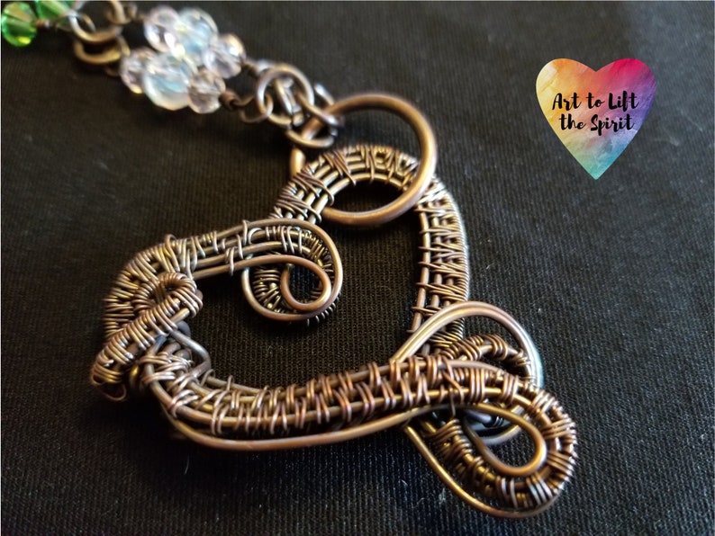 Copper Gift for Her Intricate Wire Woven Heart Necklace with Handmade Chain Bohemian