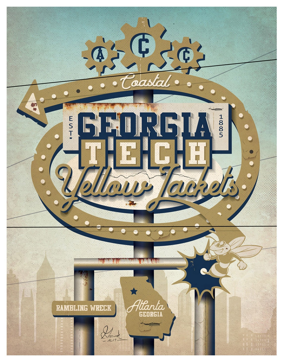 Tech Yellow Jackets Vintage Poster Design ACC Etsy Tech Yellow Jackets Vintage Poster Design ACC Etsy