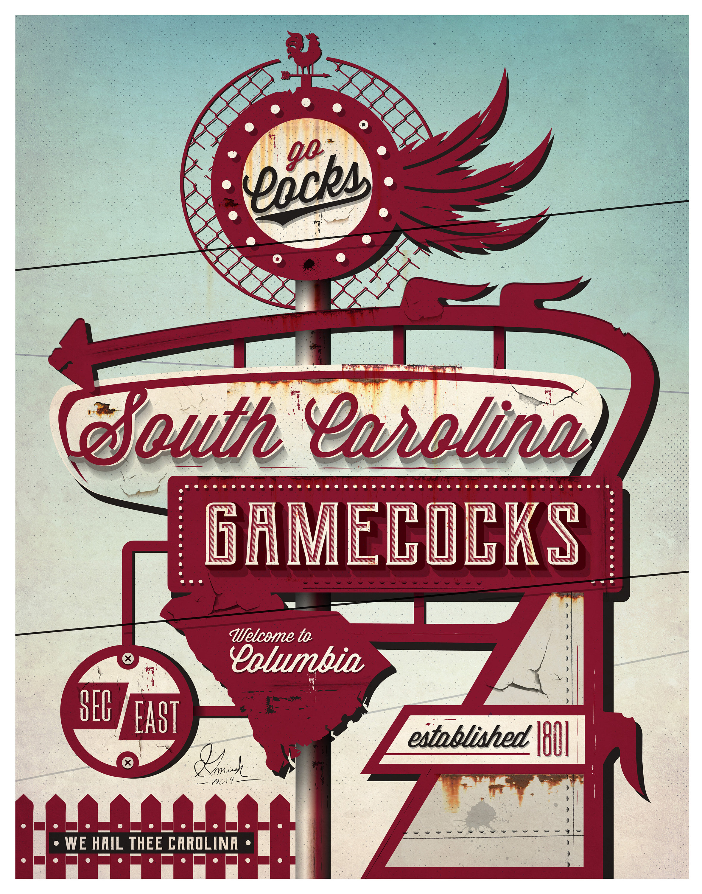 South Carolina Gamecocks Vintage Poster Design SEC Etsy
