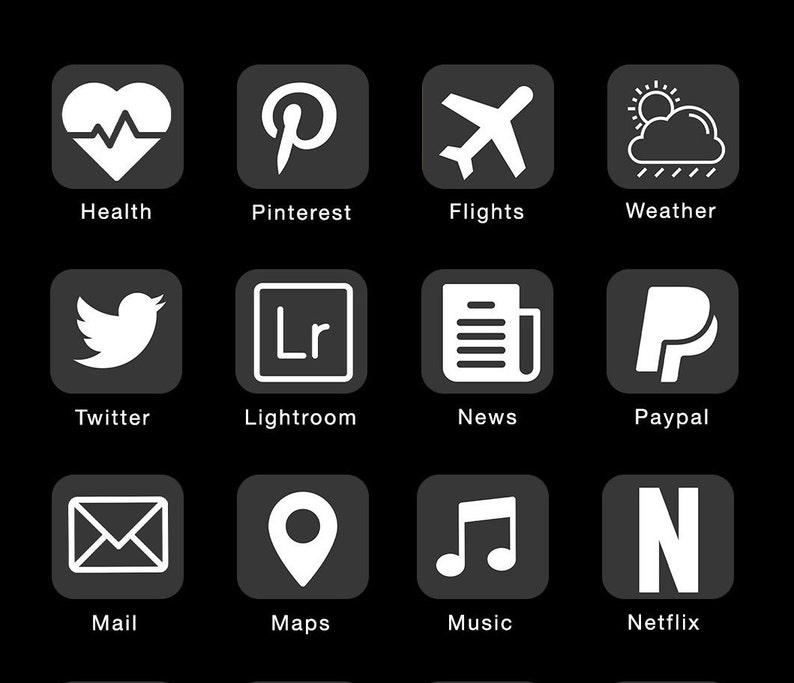 Black Dark Gray Ios 14 App Aesthetic Ios 14 Icons Modern Etsy