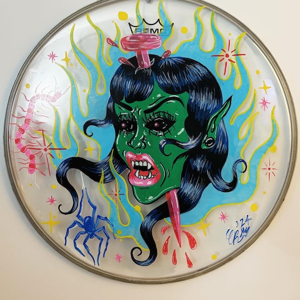 Custom hand painted, show -used drumheads!