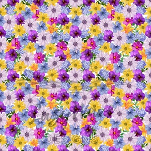 Floral Medley // Seamless Pattern // Digital Design // Purple Flowers