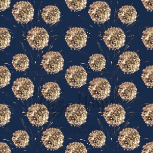 Navy Fireworks // Digital Design // Seamless Pattern // Holiday Gold