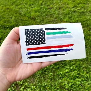 Rugged line flag/ car decal sticker/ thin blue line/thin red line/thin grey line/ thin white line/ thin green line
