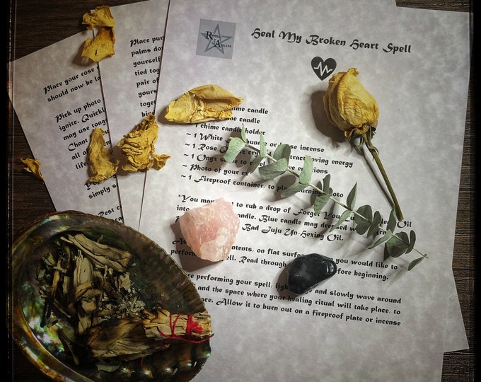Heal My Broken Heart Spell- Download Book of Shadows Spell Sheets- Get Over Ex, Ease Sadness, Open Heart To New Love