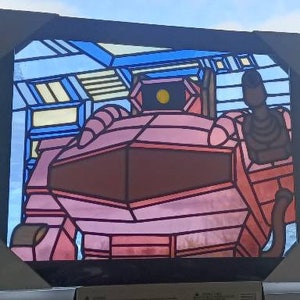 Färgat glas Transformers Shockwave Panel, G1 Decepticon Art