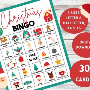 Weihnachtsbingo, Weihnachtsspiele für Kinder und Erwachsene, Weihnachtsbingokarten, Weihnachtsessen Aktivität, Weihnachtsklasse Party Spaß