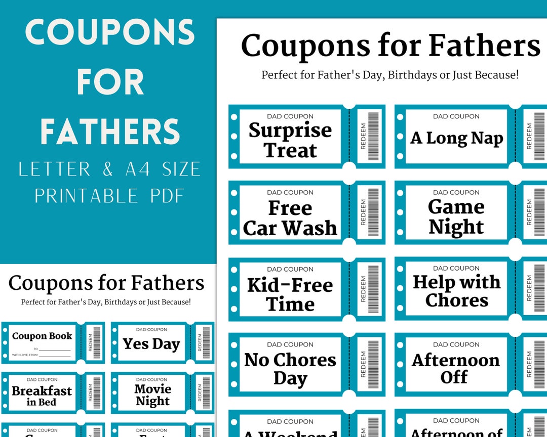 Coupons for Fathers Dads Fathers Day for His Birthdays Voucher Book Etsy