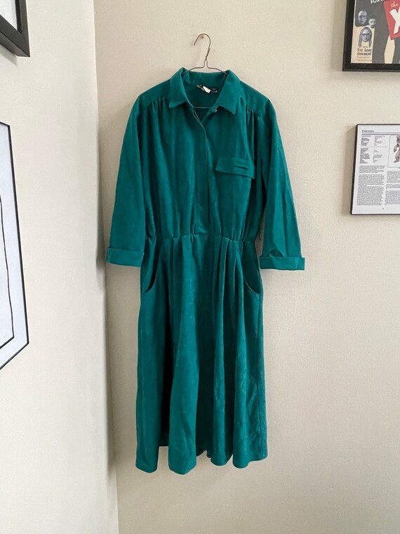 80/'s sz S Teal Ideas Button Down Collared Fit and Flare Elastic Waist Midi Shirtdress 1980/'s Vintage Mod Workwear Streetwear Small