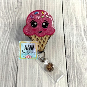 Niedliche Eiswaffel Glitzer Abzeichen Rolle; Eiscreme; Sommerfest glitzerndes Ausweishalter; glitzerndes schwenkabzeichen; Diätetiker Abzeichen; bestreut