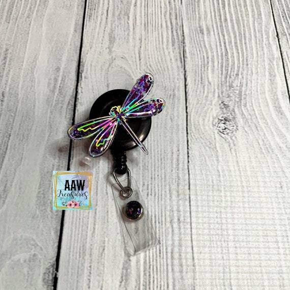 Dragonfly Badge Reel Insect Glitter ID Holder Dragon Fly