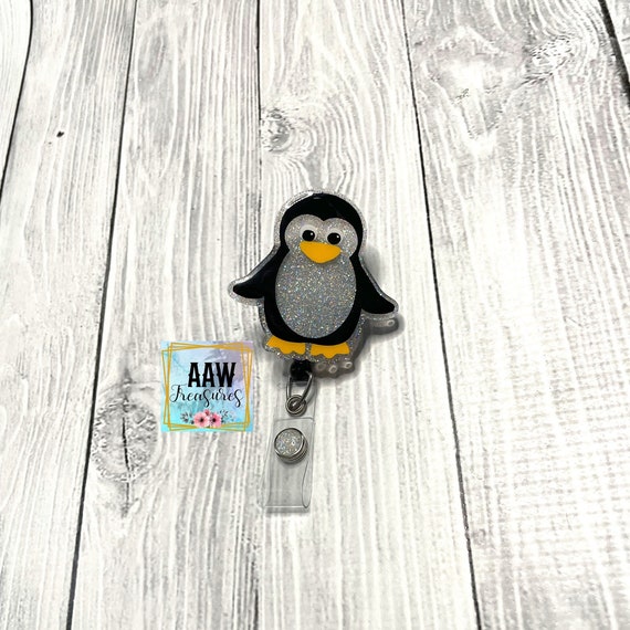 Cute Penguin Badge Reel Animal Glitter ID Holder Badge Accessory