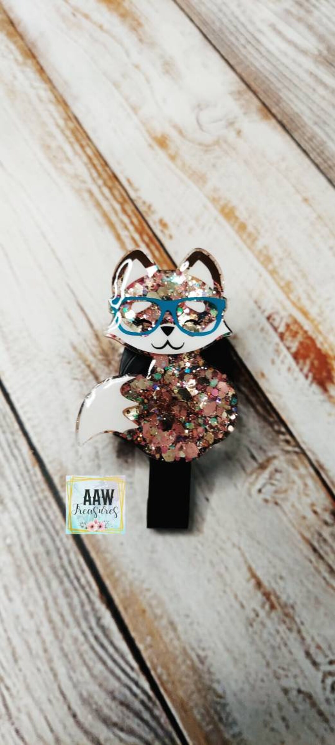 Cute Fox MRI Safe Badge Reel Animal Glitter ID Holder Imaging Safe