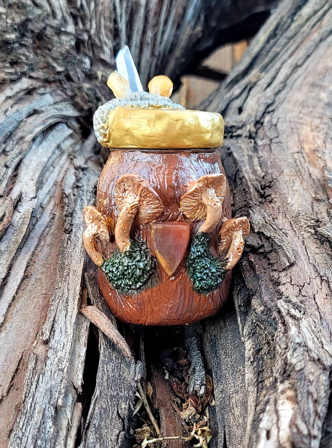 Unique Polymer Clay Decorated Mushroom Jar With Agate Etsy