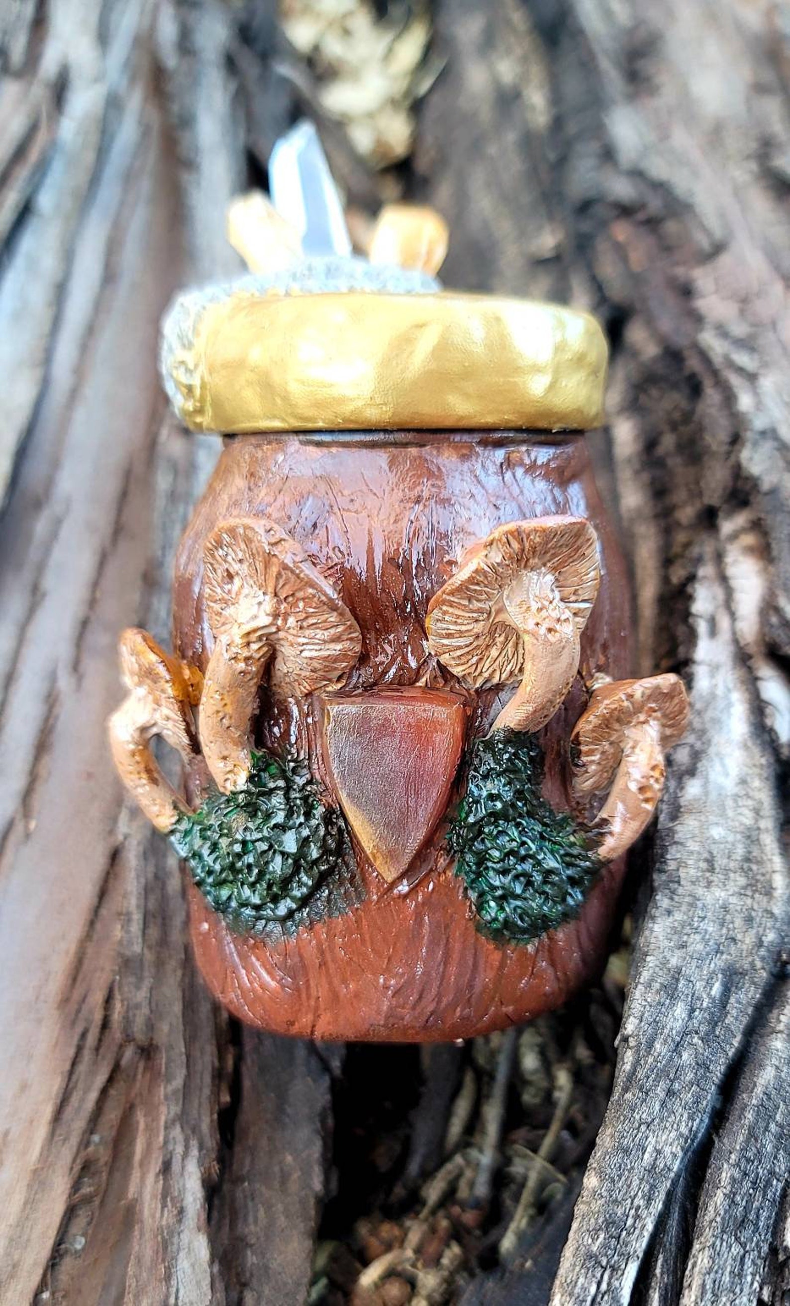 Unique Polymer Clay Decorated Mushroom Jar With Agate Etsy