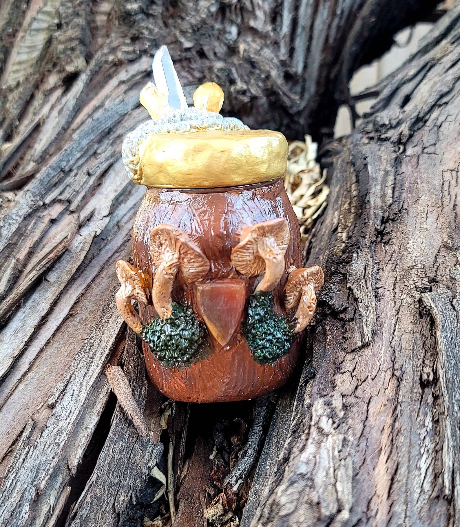 Unique Polymer Clay Decorated Mushroom Jar With Agate Etsy