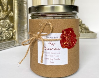 Fox Burrow Candle, 9oz | Fantastic Mr. Fox Inspired |  100% Soy | Wes Anderson Inspired | Bookish Candle |Cozy Candle
